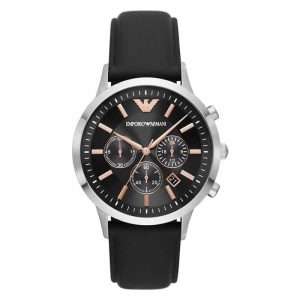 Emporio Armani Men’s Quartz Black Leather Strap Black Dial 43mm Watch AR11431