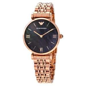 Emporio Armani Women’s Quartz Stainless Steel Black Mother of Pearl Dial 32mm Watch AR11145