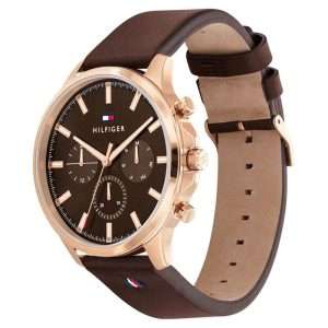 Tommy Hilfiger Men’s Quartz Brown Leather Strap Brown Dial 44mm Watch 1710497