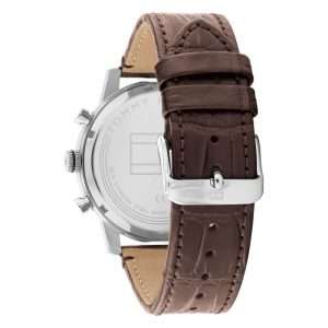 Tommy Hilfiger Men’s Quartz Brown Leather Strap Silver Dial 44mm Watch 1791884