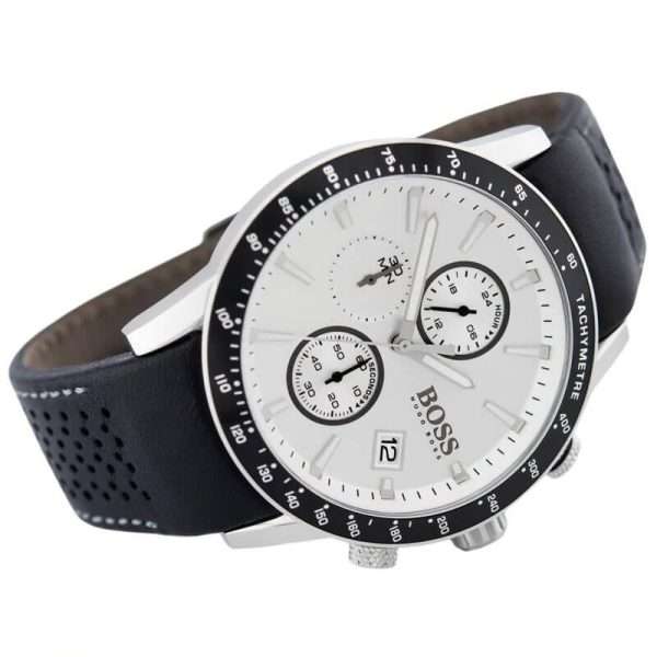 Hugo Boss Men’s Quartz Leather Strap Silver Dial 44mm Watch 1513403