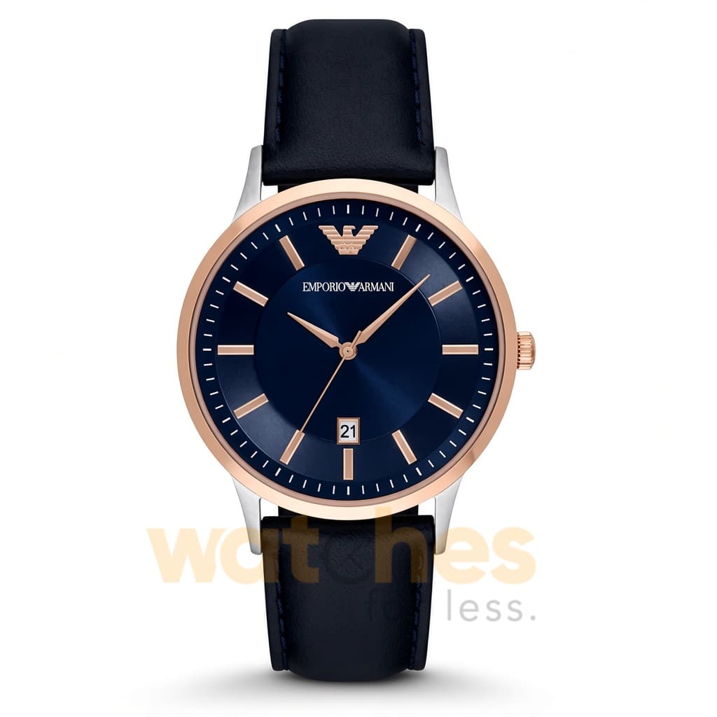 Emporio Armani Men’s Quartz Dark Blue Leather Strap Blue Dial 43mm Watch AR11188