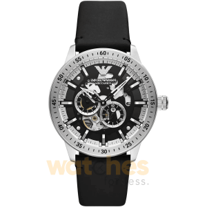Emporio Armani Men’s Automatic Black Leather Strap Black Dial 43mm Watch AR60051