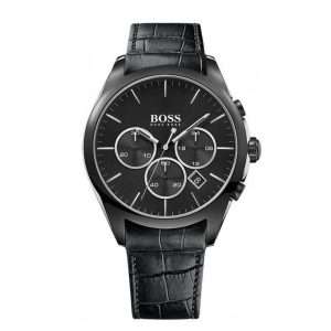 Hugo Boss Men’s Quartz Leather Strap Black Dial 46mm Watch 1513367