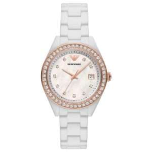 Emporio Armani Women’s Quartz White Ceramic Chain White Dial 36mm Watch AR70007