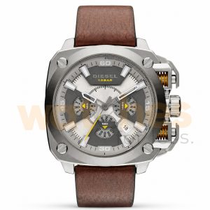 Diesel Men’s Quartz Brown Leather Strap Beige & Grey Dial 57mm Watch DZ7343