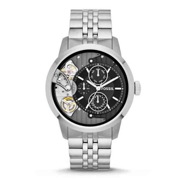 Fossil Men’s Mechanical Silver Stainless Steel Black Dial 44mm Watch ME1135 UAE DUBAI AJMAN SHARJAH ABU DHABI RAS AL KHAIMA UMM UL QUWAIN ALAIN FUJAIRAH