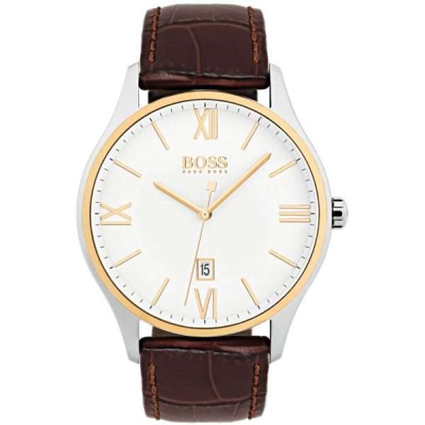 Hugo Boss Men’s Quartz Brown Leather Strap White Dial 43mm Watch 1513486 UAE DUBAI AJMAN SHARJAH ABU DHABI RAS AL KHAIMA UMM UL QUWAIN ALAIN FUJAIRAH