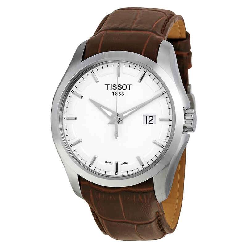 TISSOT Men s Swiss Made Quartz Brown Leather Strap Silver Dial