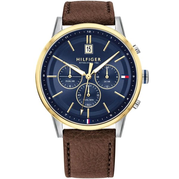 Tommy Hilfiger Men’s Quartz Brown Leather Strap Blue Dial 44mm Watch 1791980