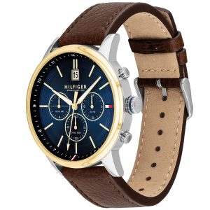 Tommy Hilfiger Men’s Quartz Brown Leather Strap Blue Dial 44mm Watch 1791980