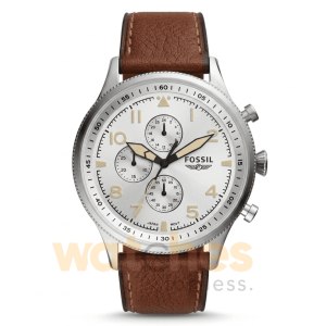 Fossil Men’s Chronograph Quartz Brown Leather Strap Silver Dial 44mm Watch FS5809 (Without Tag)