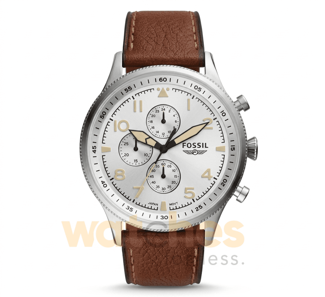 Fossil Men’s Chronograph Quartz Brown Leather Strap Silver Dial 44mm Watch FS5809 (Without Tag)