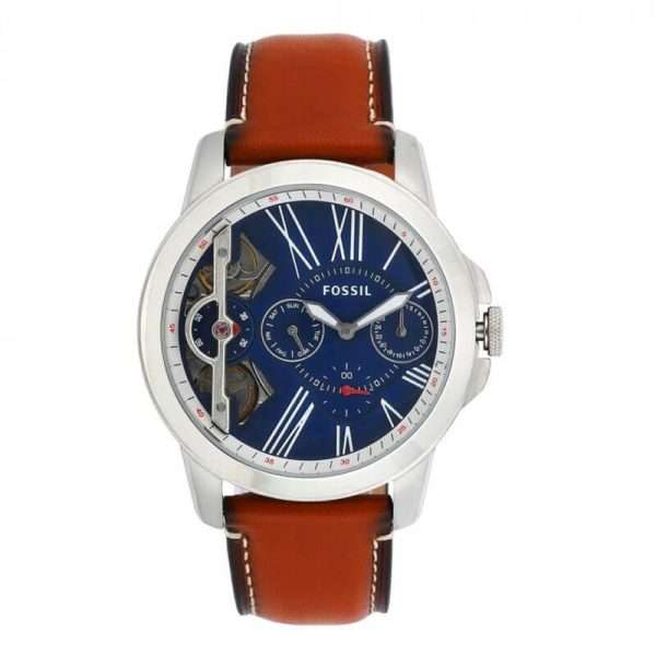 Fossil Men’s Mechanical Brown Leather Strap Blue Dial 44mm Watch ME1161 UAE DUBAI AJMAN SHARJAH ABU DHABI RAS AL KHAIMA UMM UL QUWAIN ALAIN FUJAIRAH