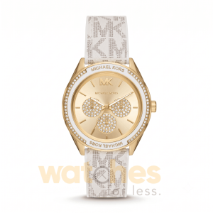 Michael Kors Women’s Quartz Beige Silicone & Leather Strap Gold Dial 40mm Watch MK7204