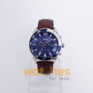 Hugo Boss Men’s Quartz Brown Leather Strap Blue Dial 44mm Watch 1512803
