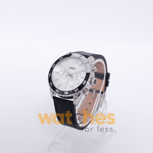 Hugo Boss Men’s Quartz Black Leather Strap White Dial 44mm Watch 1512805/2