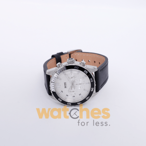 Hugo Boss Men’s Quartz Black Leather Strap White Dial 44mm Watch 1512805/2