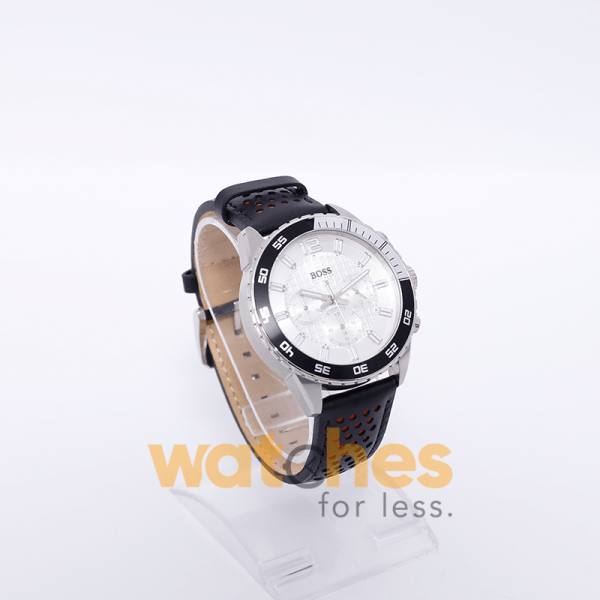 Hugo Boss Men’s Quartz Black Leather Strap Silver White Dial 44mm Watch 1512805