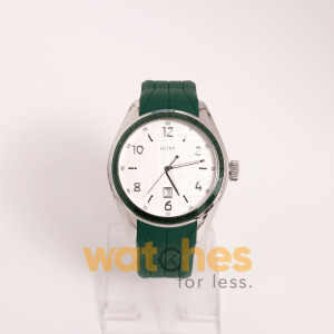 Hugo Boss Men’s Quartz Green Silicone Strap Silver Dial 46mm Watch 15134539