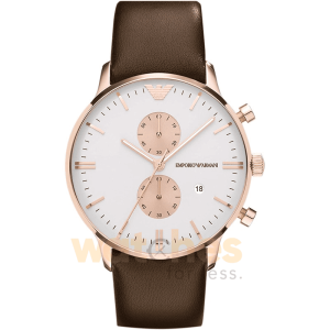 Emporio Armani Men’s Quartz Leather Strap White Dial 43mm Watch AR0398 UAE DUBAI AJMAN SHARJAH ABU DHABI RAS AL KHAIMA UMM UL QUWAIN ALAIN FUJAIRAH