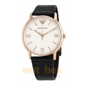 Emporio Armani Men’s Quartz Black Leather Strap White Dial 41mm Watch AR80015M (Without Tag)