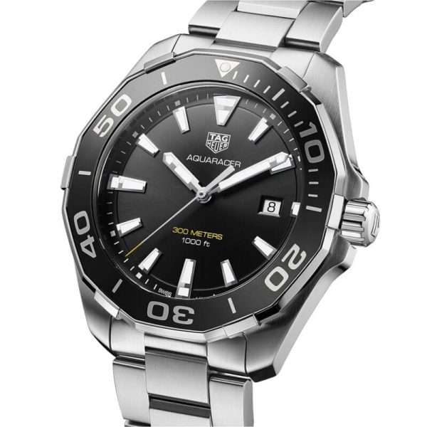 Tag Heuer Aquaracer Men’s Quartz Swiss Made Silver Stainless Steel Black Dial 43mm Watch WAY101A.BA0746 UAE DUBAI AJMAN SHARJAH ABU DHABI RAS AL KHAIMA UMM UL QUWAIN ALAIN FUJAIRAH