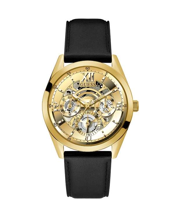 Guess Men’s Quartz Black Leather Strap Gold Dial 42mm Watch GW0389G2 UAE DUBAI AJMAN SHARJAH ABU DHABI RAS AL KHAIMA UMM UL QUWAIN ALAIN FUJAIRAH