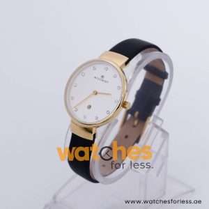 Accurist Women’s Quartz Black Leather Strap Silver White Dial 32mm Watch 3719L8