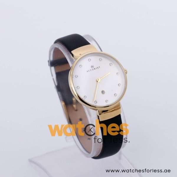 Accurist Women’s Quartz Black Leather Strap Silver White Dial 32mm Watch 3719L8