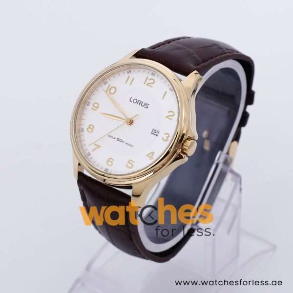 Lorus Men’s Quartz Brown Leather Strap White Dial 43mm Watch RS984CX9