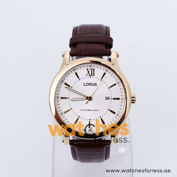 Lorus Men’s Quartz Brown Leather Strap White Dial 44mm Watch RH906FX9
