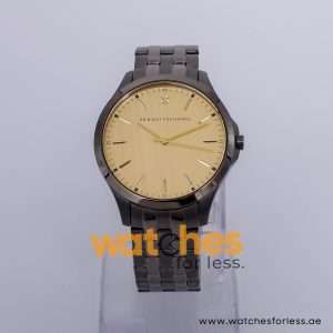 Armani Exchange Men’s Quartz Grey Stainless Steel Gold Dial 46mm Watch AX2147