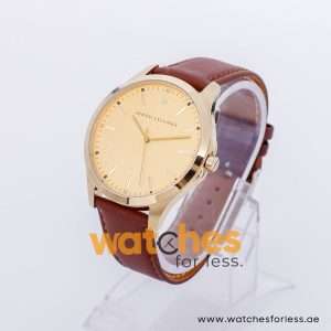 Armani Exchange Men’s Quartz Brown Leather Strap Gold Dial 46mm Watch AX2147