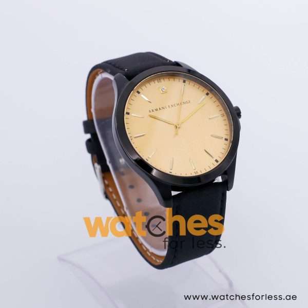 Armani Exchange Men’s Quartz Black Leather Strap Gold Dial 46mm Watch AX2159