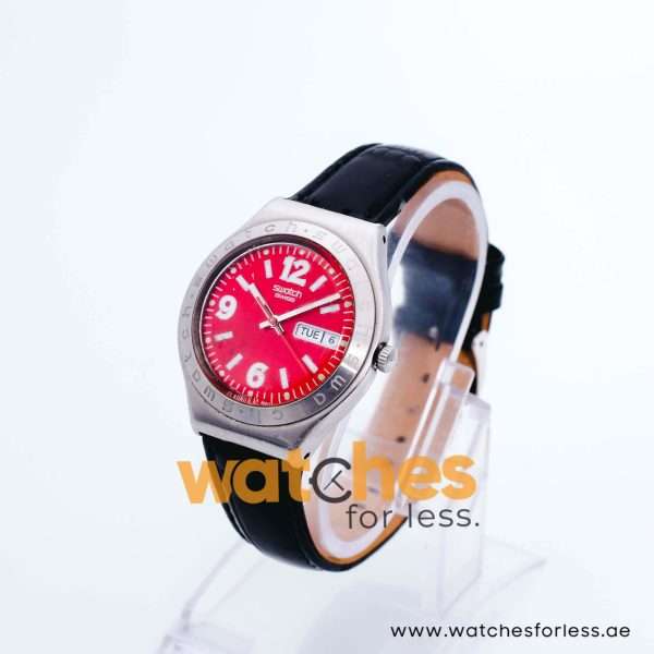 Swatch Men’s Swiss Made Quartz Black Leather Strap Red Dial 38mm Watch YGS731G UAE DUBAI AJMAN SHARJAH ABU DHABI RAS AL KHAIMA UMM UL QUWAIN ALAIN FUJAIRAH