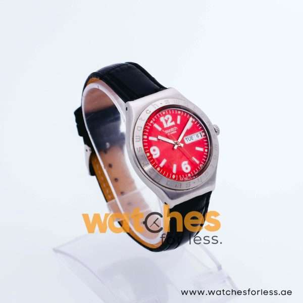 Swatch Men’s Swiss Made Quartz Black Leather Strap Red Dial 38mm Watch YGS731G UAE DUBAI AJMAN SHARJAH ABU DHABI RAS AL KHAIMA UMM UL QUWAIN ALAIN FUJAIRAH