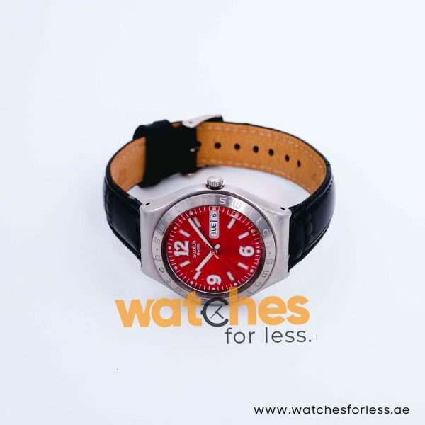 Swatch Men’s Swiss Made Quartz Black Leather Strap Red Dial 38mm Watch YGS731G UAE DUBAI AJMAN SHARJAH ABU DHABI RAS AL KHAIMA UMM UL QUWAIN ALAIN FUJAIRAH