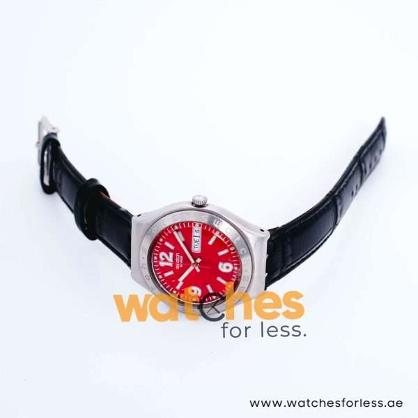 Swatch Men’s Swiss Made Quartz Black Leather Strap Red Dial 38mm Watch YGS731G UAE DUBAI AJMAN SHARJAH ABU DHABI RAS AL KHAIMA UMM UL QUWAIN ALAIN FUJAIRAH
