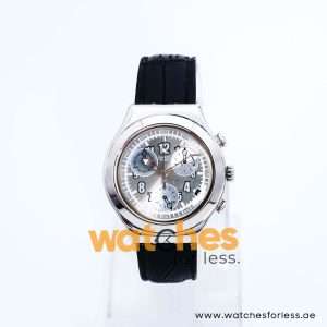 Swatch Men’s Swiss Made Black Leather Strap Silver Dial 40mm Watch YCS40057 UAE DUBAI AJMAN SHARJAH ABU DHABI RAS AL KHAIMA UMM UL QUWAIN ALAIN FUJAIRAH