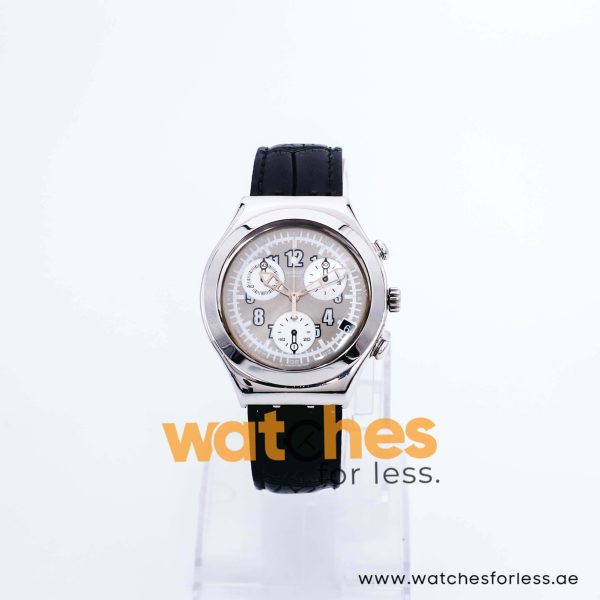 Swatch Men’s Swiss Made Black Leather Strap Silver Dial 40mm Watch YCS40057 UAE DUBAI AJMAN SHARJAH ABU DHABI RAS AL KHAIMA UMM UL QUWAIN ALAIN FUJAIRAH