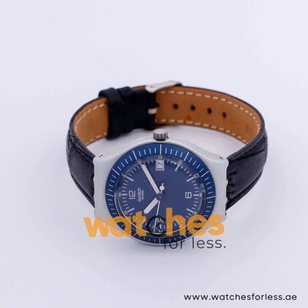 Swatch Men’s Swiss Made Black Leather Strap Blue Dial 37mm Watch YGS4013AG/2 UAE DUBAI AJMAN SHARJAH ABU DHABI RAS AL KHAIMA UMM UL QUWAIN ALAIN FUJAIRAH