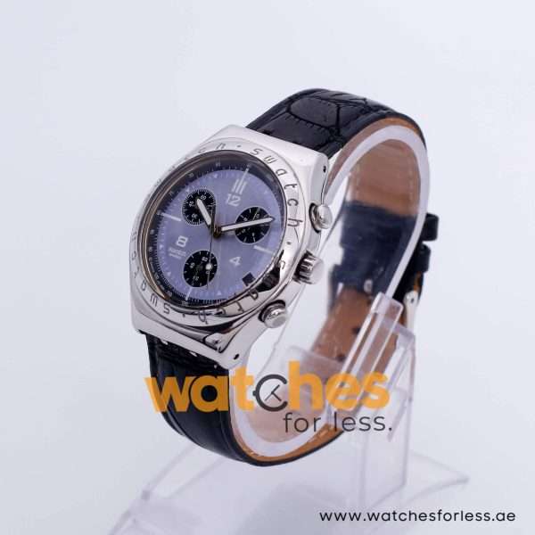 Swatch Men’s Swiss Made Quartz Black Leather Strap Silver & Purple Dial 40mm Watch YGS70098 UAE DUBAI AJMAN SHARJAH ABU DHABI RAS AL KHAIMA UMM UL QUWAIN ALAIN FUJAIRAH