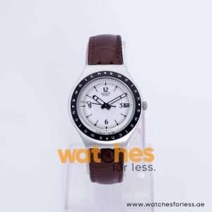 Swatch Men’s Swiss Made Quartz Brown Leather Strap White Dial 37mm Watch YGS713G UAE DUBAI AJMAN SHARJAH ABU DHABI RAS AL KHAIMA UMM UL QUWAIN ALAIN FUJAIRAH