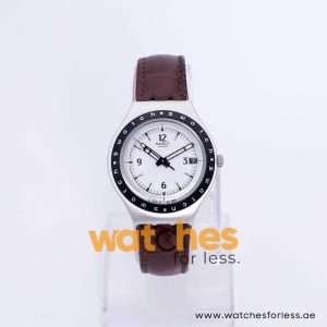 Swatch Men’s Swiss Made Quartz Brown Leather Strap White Dial 37mm Watch YGS713G UAE DUBAI AJMAN SHARJAH ABU DHABI RAS AL KHAIMA UMM UL QUWAIN ALAIN FUJAIRAH