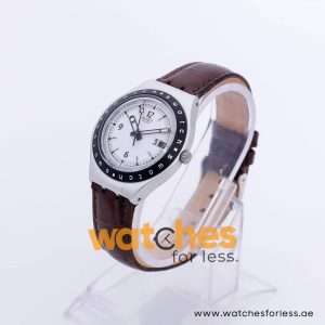 Swatch Men’s Swiss Made Quartz Brown Leather Strap White Dial 37mm Watch YGS713G UAE DUBAI AJMAN SHARJAH ABU DHABI RAS AL KHAIMA UMM UL QUWAIN ALAIN FUJAIRAH