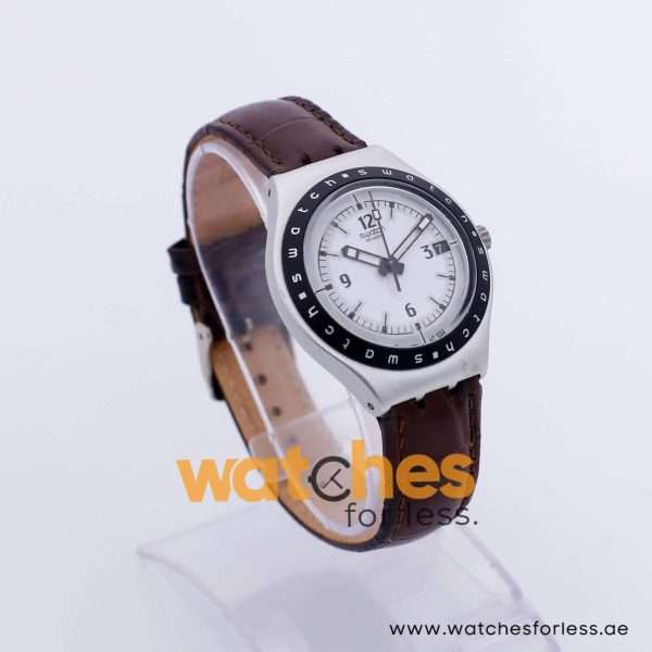 Swatch Men’s Swiss Made Quartz Brown Leather Strap White Dial 37mm Watch YGS713G UAE DUBAI AJMAN SHARJAH ABU DHABI RAS AL KHAIMA UMM UL QUWAIN ALAIN FUJAIRAH