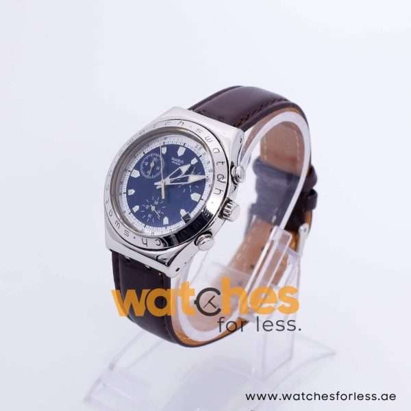 Swatch Men’s Swiss Made Quartz Brown Leather Strap Silver & Blue Dial 40mm Watch SW1983 UAE DUBAI AJMAN SHARJAH ABU DHABI RAS AL KHAIMA UMM UL QUWAIN ALAIN FUJAIRAH