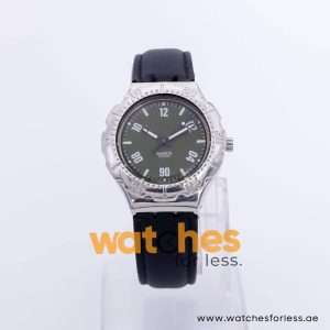 Swatch Unisex Swiss Made Quartz Black Leather Strap Green Dial 38mm Watch YDS107 UAE DUBAI AJMAN SHARJAH ABU DHABI RAS AL KHAIMA UMM UL QUWAIN ALAIN FUJAIRAH