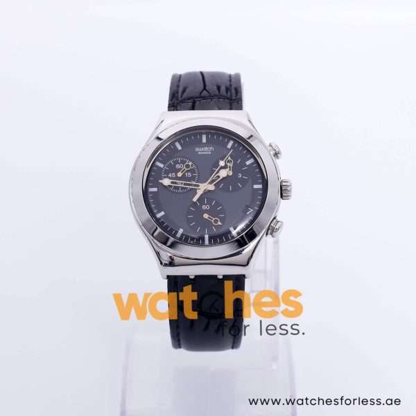 Swatch Men’s Swiss Made Black Leather Strap Grey & Black Dial 40mm Watch AG19958 UAE DUBAI AJMAN SHARJAH ABU DHABI RAS AL KHAIMA UMM UL QUWAIN ALAIN FUJAIRAH